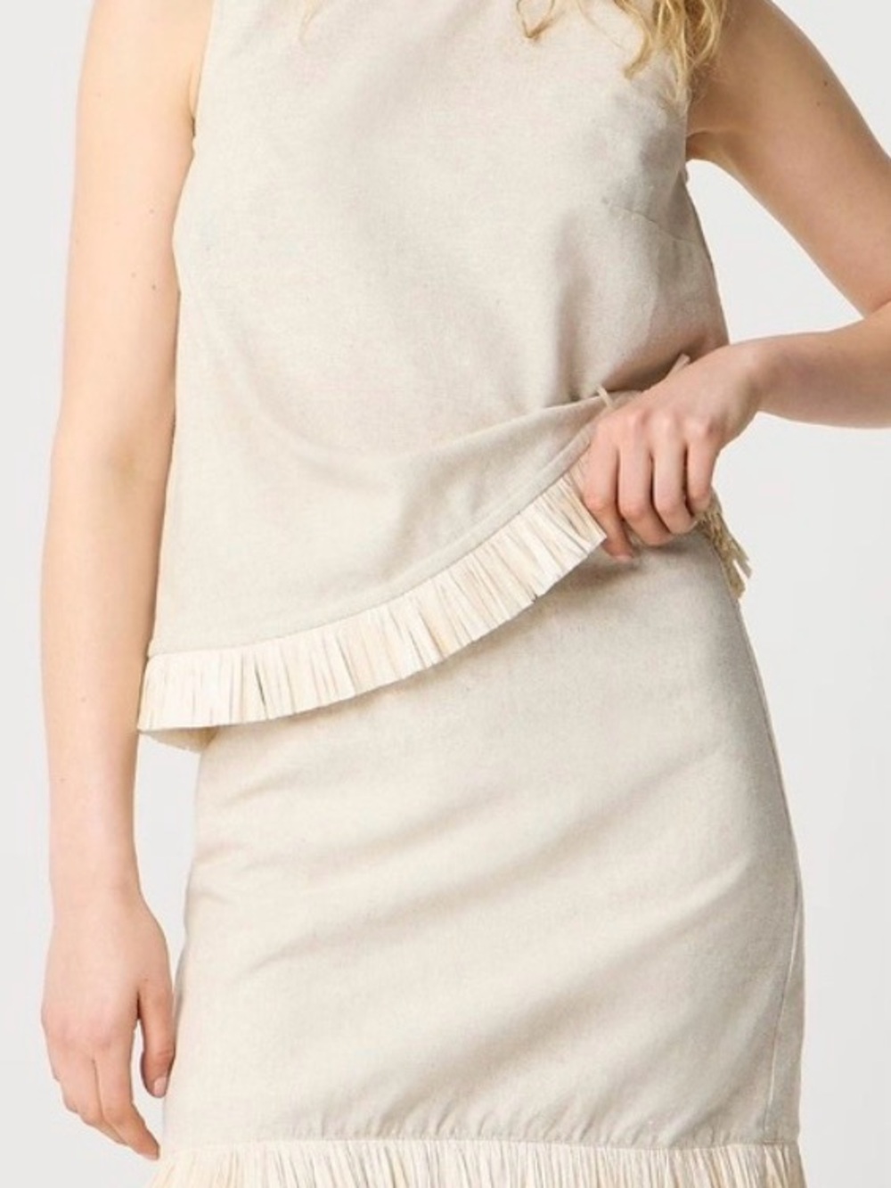 J. Crew Factory Beige Linen Blend fringe skirt set